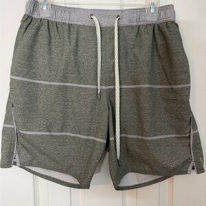 Vuori Men's Athletic Shorts Green Gray Stripe Lined Performance Medium